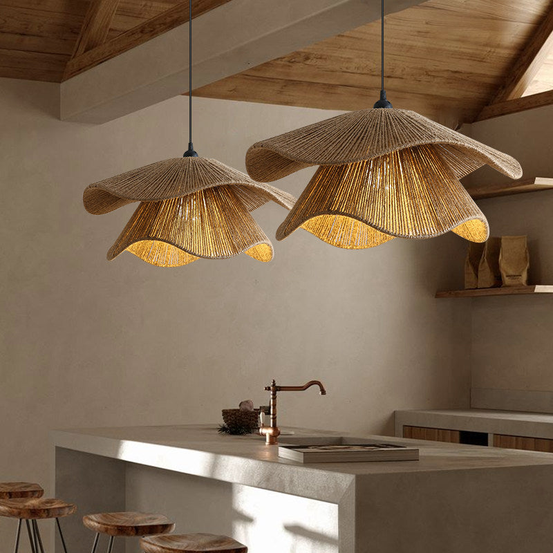 Handwoven Hemp Rope Pendant Light – Rustic Natural Fiber Hanging Lamp