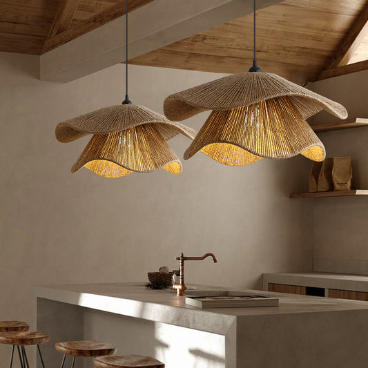Handwoven Hemp Rope Pendant Light – Rustic Natural Fiber Hanging Lamp