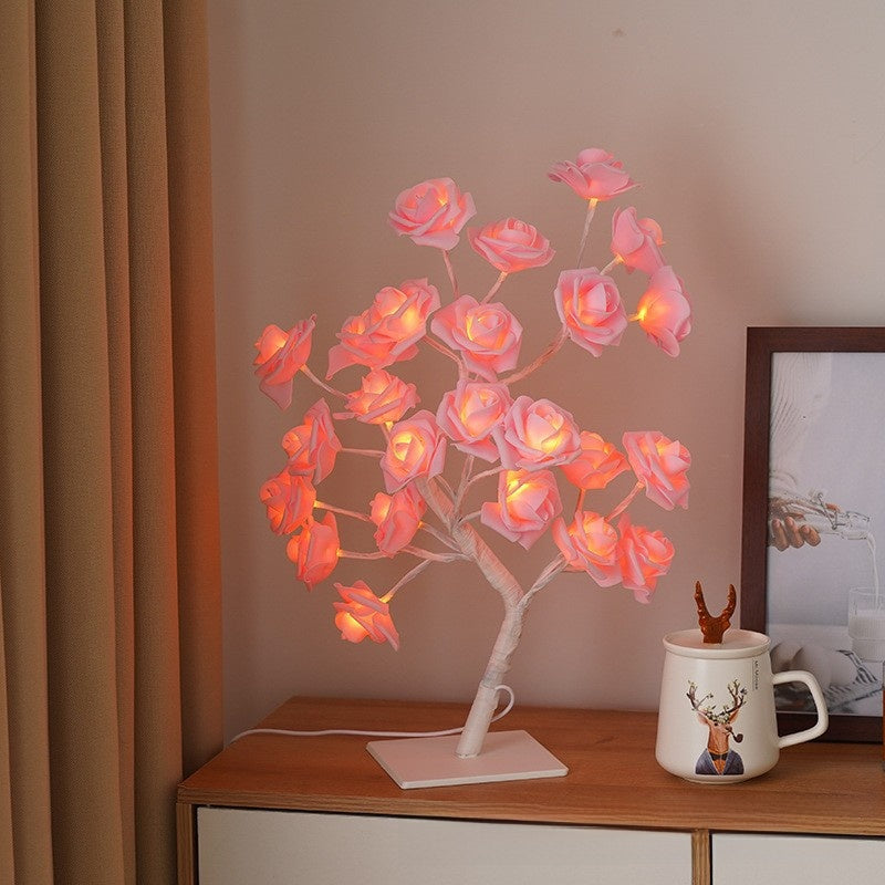 Artificial Rose Tree Night Light – LED Floral Decorative Lamp for Bedroom