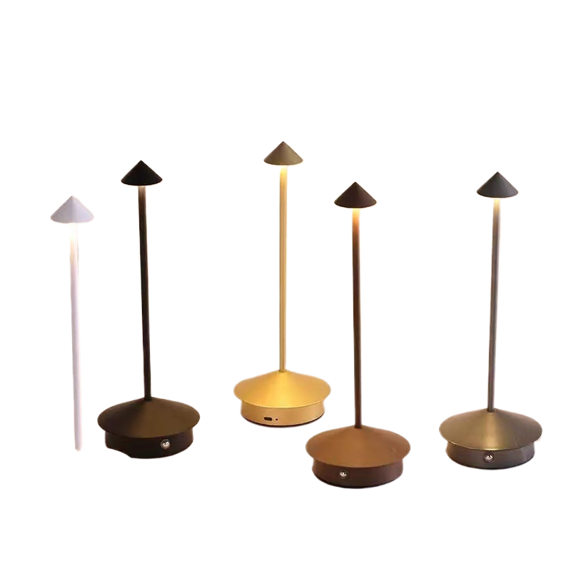 Cordless Brass Cone Table Lamp – Rechargeable Minimalist LED Bedside Light