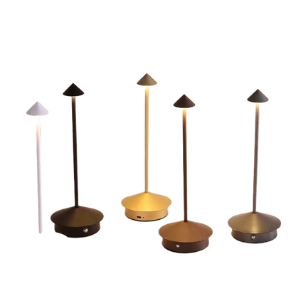 Cordless Brass Cone Table Lamp – Rechargeable Minimalist LED Bedside Light