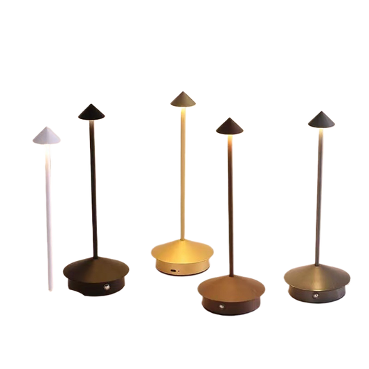 Cordless Brass Cone Table Lamp – Rechargeable Minimalist LED Bedside Light