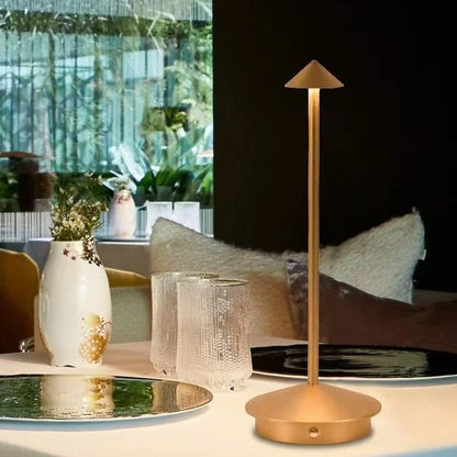 Cordless Brass Cone Table Lamp – Rechargeable Minimalist LED Bedside Light