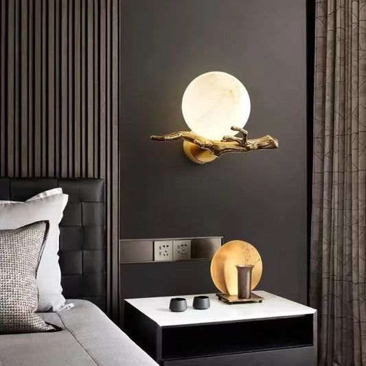 Wabi-Sabi Natural Marble Wall Sconce – Japanese Minimalist Stone Wall Light