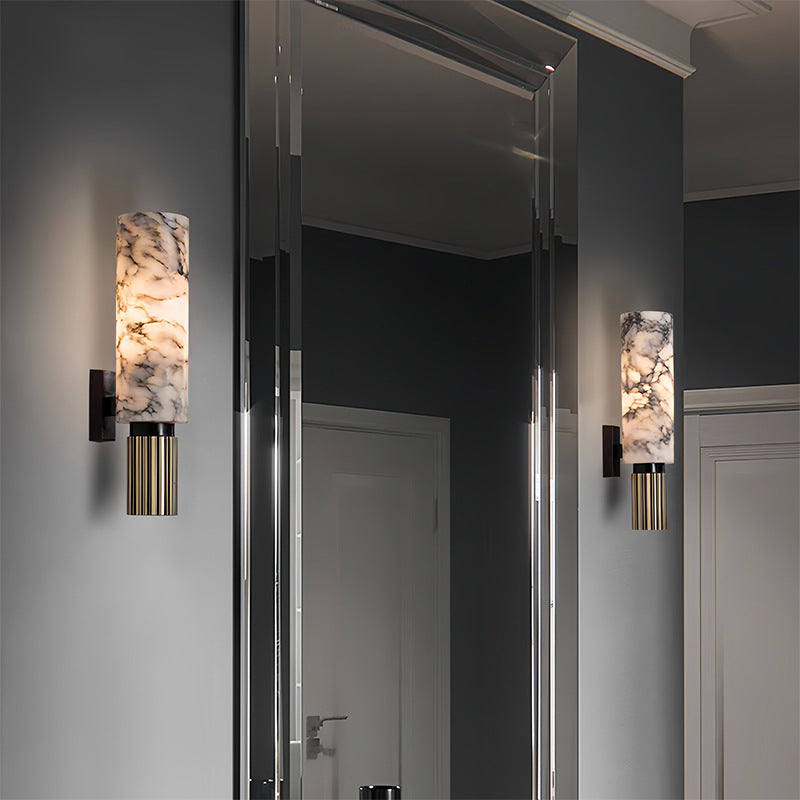 Copper Marble Wall Sconce Cloud Stone Lampshade – Luxury Stone & Metal Wall Light for Living Room & Bedroom