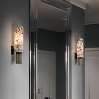 Copper Marble Wall Sconce Cloud Stone Lampshade – Luxury Stone & Metal Wall Light for Living Room & Bedroom