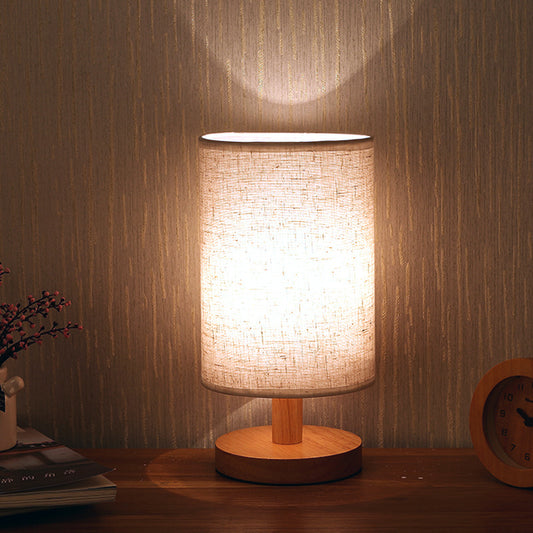 Nordic Wood & Fabric Table Lamp – Scandinavian Bedside Lamp for Bedroom