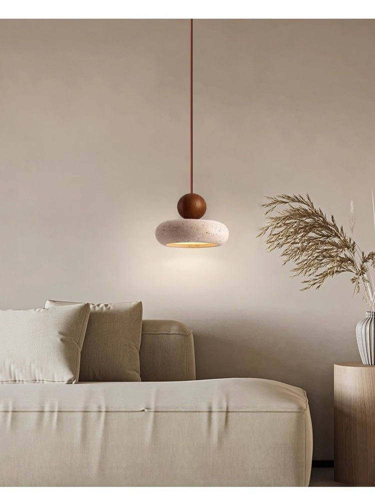 Natural Travertine Stone Pendant Light – Organic Hanging Lamp for Dining Room
