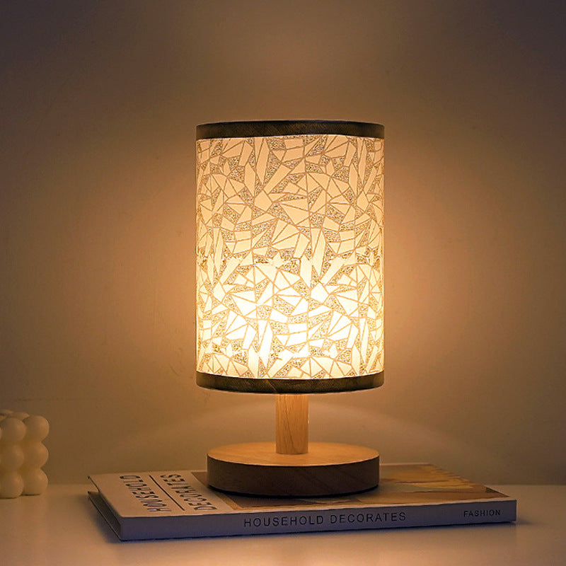 Nordic Wood & Fabric Table Lamp – Scandinavian Bedside Lamp for Bedroom