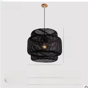 Handwoven Bamboo Pendant Light – Boho Natural Fiber Hanging Lamp for Dining Room