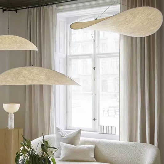 Woven Rice Paper Chandelier – Nordic Sculptural Pendant Light for Dining Room