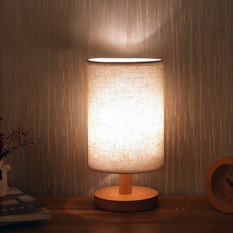 Nordic Wood & Fabric Table Lamp – Scandinavian Bedside Lamp for Bedroom