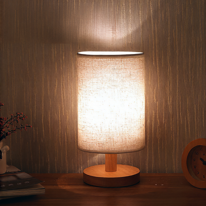 Nordic Wood & Fabric Table Lamp – Scandinavian Bedside Lamp for Bedroom