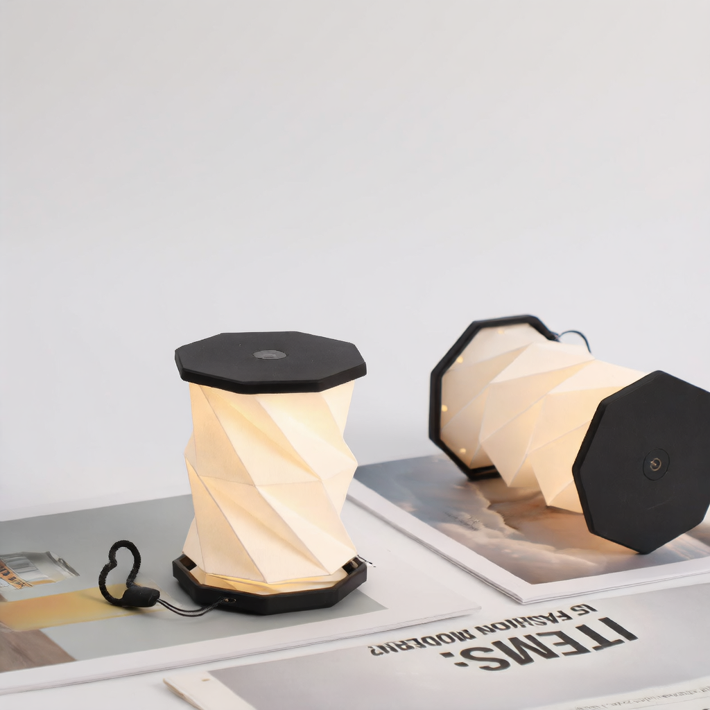 Hexagon Twist Table Lamp – Ginkgo Mini LED Bedside Lamp for Bedroom