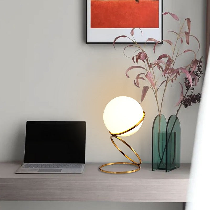 Globe Metal Spiral Table Lamp – Modern Decorative Bedside Lamp for Living Room