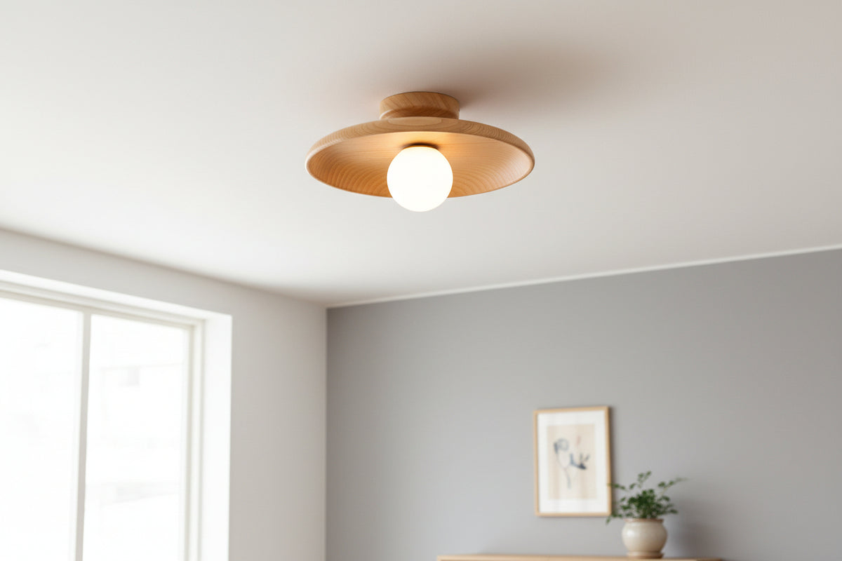 Japanese Wood Ceiling Light Fixture – Zen Style Flush Mount Lamp for Living Room