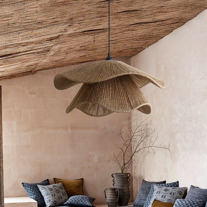 Handwoven Hemp Rope Pendant Light – Rustic Natural Fiber Hanging Lamp