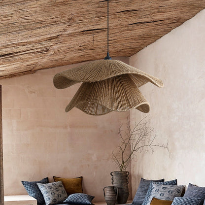 Handwoven Hemp Rope Pendant Light – Rustic Natural Fiber Hanging Lamp