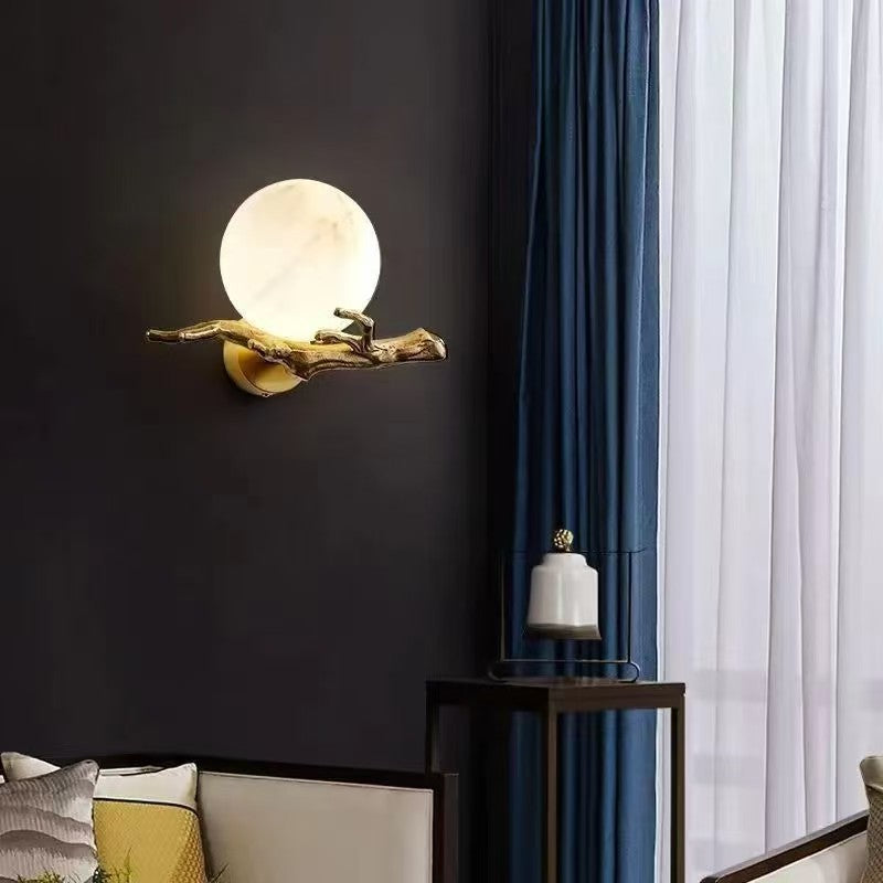 Wabi-Sabi Natural Marble Wall Sconce – Japanese Minimalist Stone Wall Light