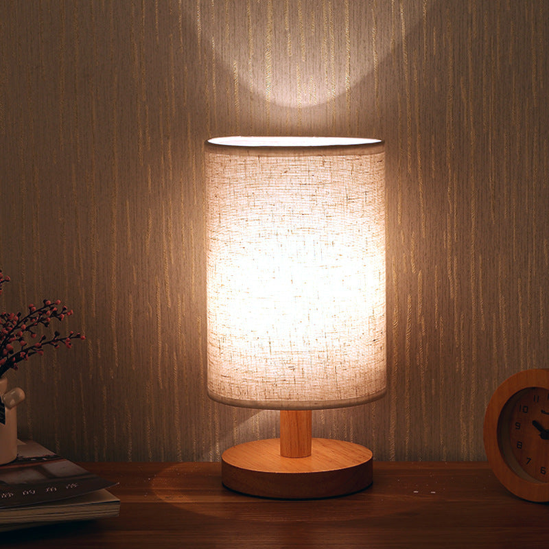 Nordic Wood & Fabric Table Lamp – Scandinavian Bedside Lamp for Bedroom