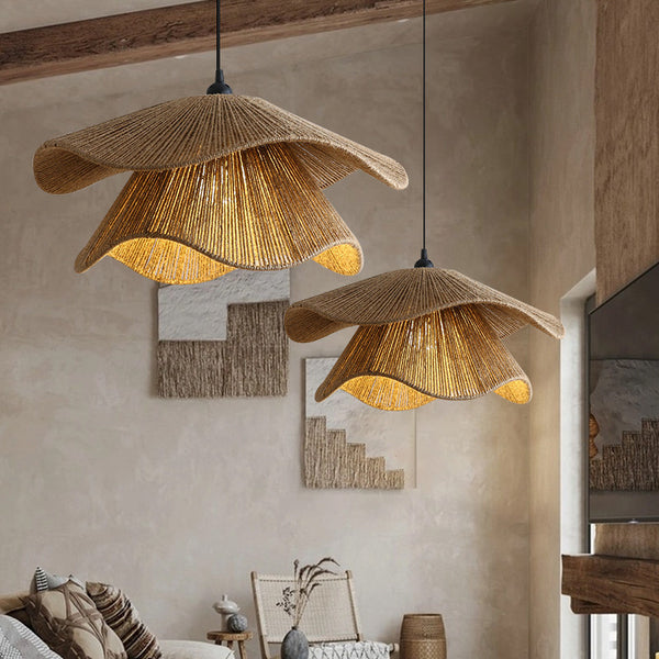 Handwoven Hemp Rope Pendant Light – Rustic Natural Fiber Hanging Lamp