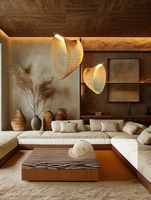 Layered Rattan Pendant Light – Boho Sculptural Woven Hanging Lamp for Living Room