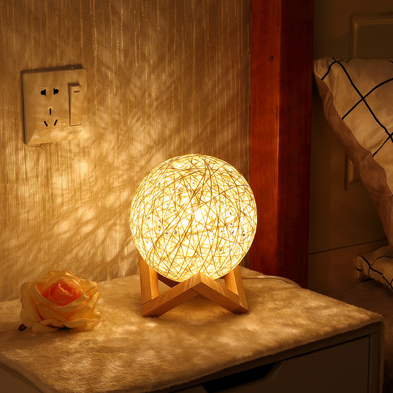 Bamboo Natural Fiber Night Light – Warm Glow Bedside Lamp for Bedroom