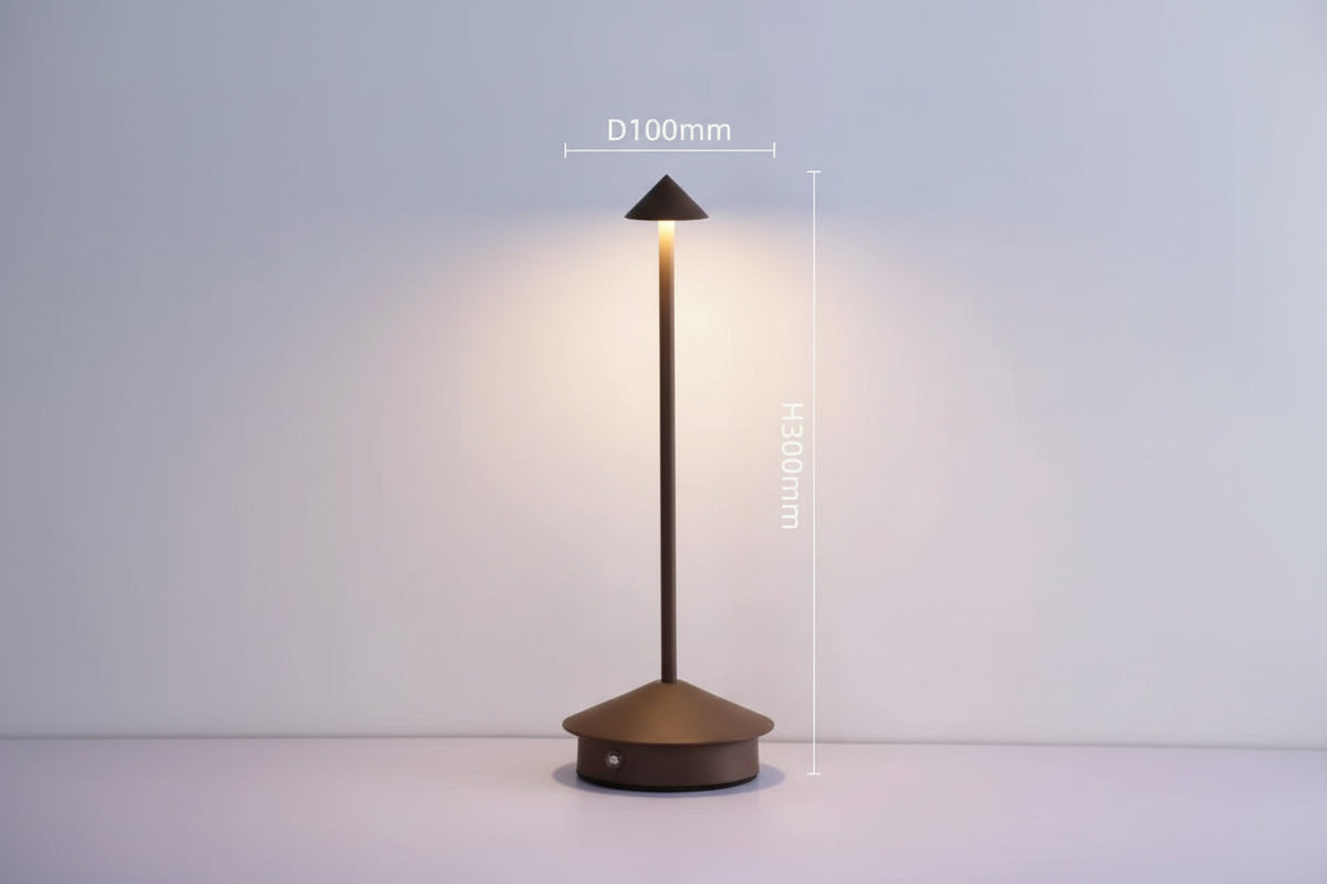 Cordless Brass Cone Table Lamp – Rechargeable Minimalist LED Bedside Light