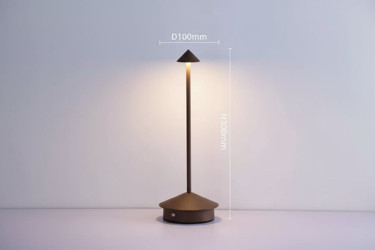 Cordless Brass Cone Table Lamp – Rechargeable Minimalist LED Bedside Light