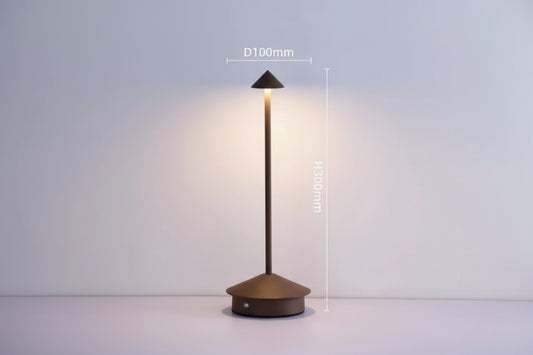 Cordless Brass Cone Table Lamp – Rechargeable Minimalist LED Bedside Light