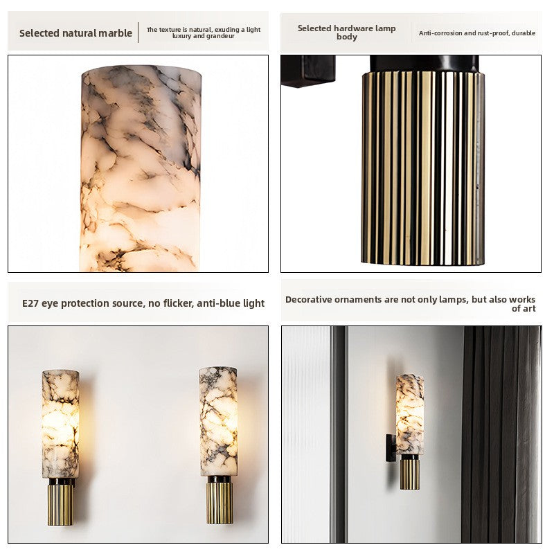 Copper Marble Wall Sconce Cloud Stone Lampshade – Luxury Stone & Metal Wall Light for Living Room & Bedroom
