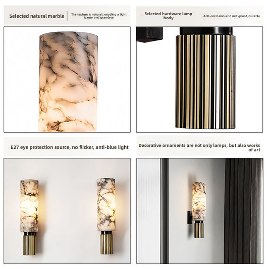 Copper Marble Wall Sconce Cloud Stone Lampshade – Luxury Stone & Metal Wall Light for Living Room & Bedroom