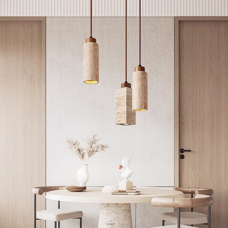 Scandinavian Travertine Pendant Lamp – Stone Hanging Light for Minimalist Interiors