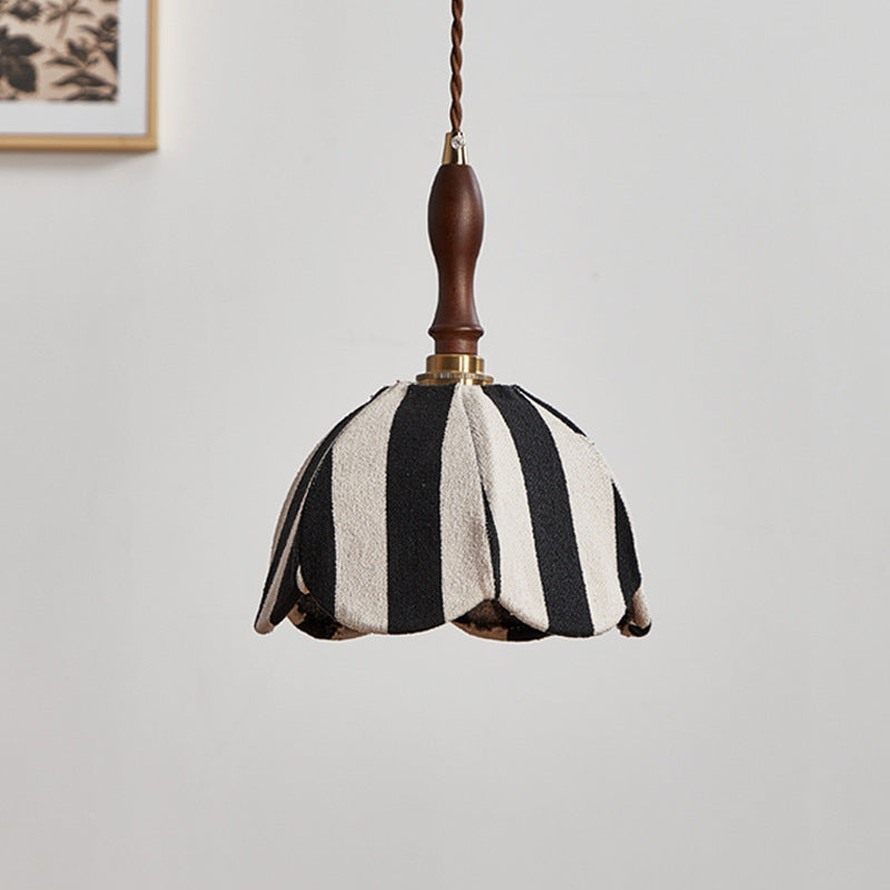 French Cream Pendant Light – Elegant Fabric Hanging Lamp for Bedroom & Dining Room
