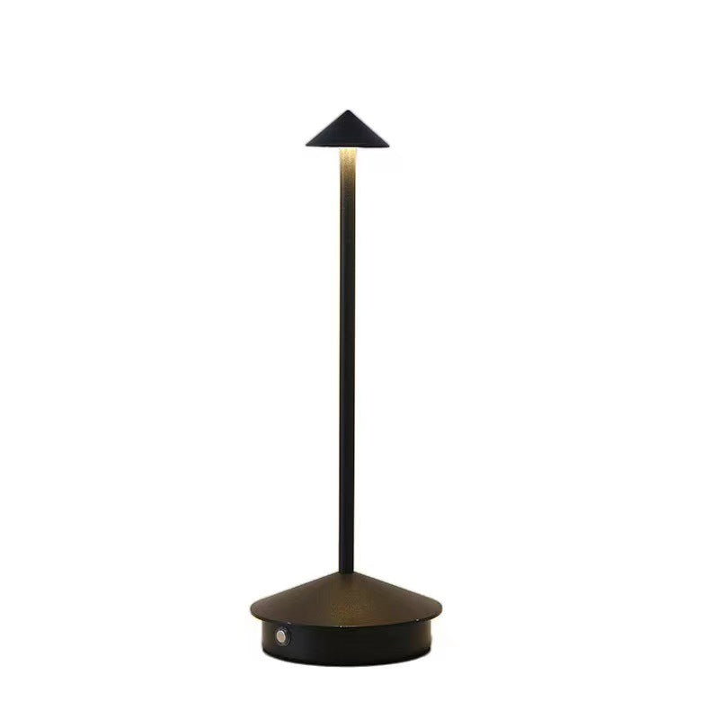 Cordless Brass Cone Table Lamp – Rechargeable Minimalist LED Bedside Light