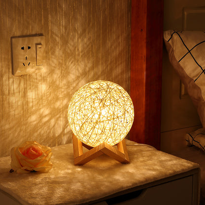 Bamboo Natural Fiber Night Light – Warm Glow Bedside Lamp for Bedroom