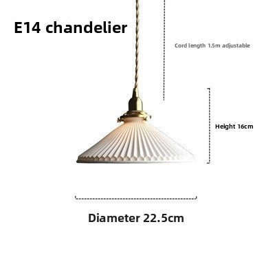 Japanese Brass Pleated Ceramic Pendant Light – Wabi-Sabi Hanging Lamp for Dining Room & Bedroom