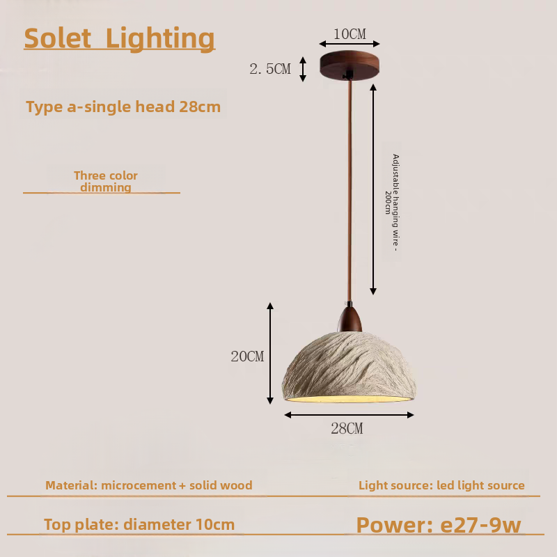 Cement and Wood Pendant Lamp – Industrial Retro Hanging Light for Kitchen Island or Dining Table