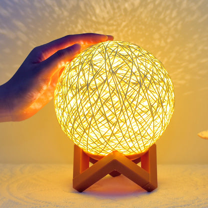 Bamboo Natural Fiber Night Light – Warm Glow Bedside Lamp for Bedroom