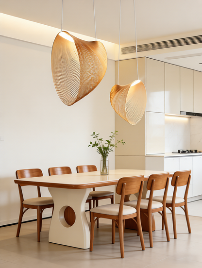 Layered Rattan Pendant Light – Boho Sculptural Woven Hanging Lamp for Living Room