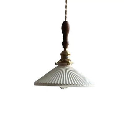 Japanese Brass Pleated Ceramic Pendant Light – Wabi-Sabi Hanging Lamp for Dining Room & Bedroom