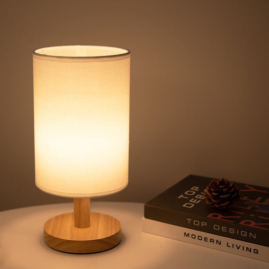 Nordic Wood & Fabric Table Lamp – Scandinavian Bedside Lamp for Bedroom