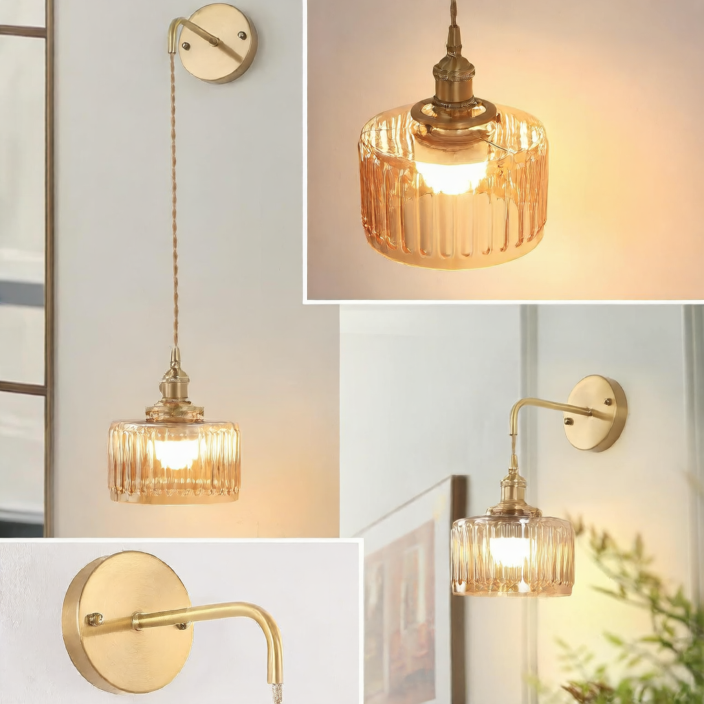 Vintage Japanese Kinshi Wall Sconce – Antique Brass Wall Light for Bedroom