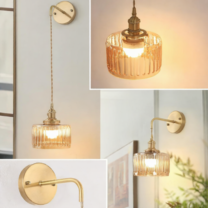 Vintage Japanese Kinshi Wall Sconce – Antique Brass Wall Light for Bedroom
