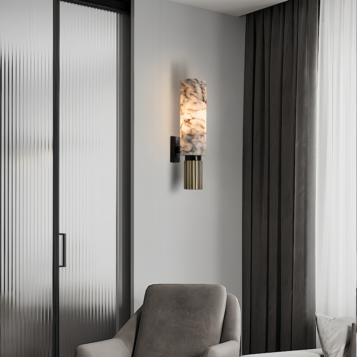 Copper Marble Wall Sconce Cloud Stone Lampshade – Luxury Stone & Metal Wall Light for Living Room & Bedroom