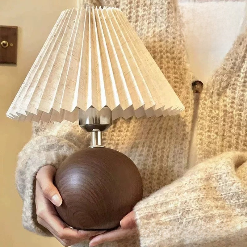 Scandinavian Pleated Fabric Table Lamp – Nordic Pleated Shade Bedside Lamp
