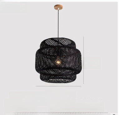 Handwoven Bamboo Pendant Light – Boho Natural Fiber Hanging Lamp for Dining Room