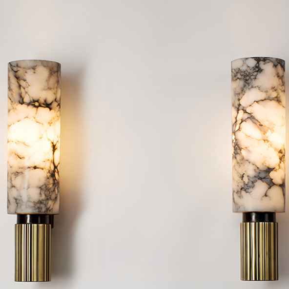 Copper Marble Wall Sconce Cloud Stone Lampshade – Luxury Stone & Metal Wall Light for Living Room & Bedroom