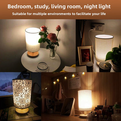 Nordic Wood & Fabric Table Lamp – Scandinavian Bedside Lamp for Bedroom