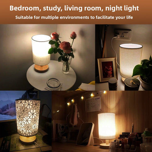 Nordic Wood & Fabric Table Lamp – Scandinavian Bedside Lamp for Bedroom